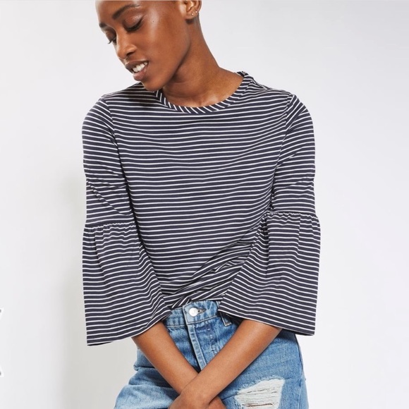 Topshop Tops - Topshop navy and white striped bell sleeve top 6